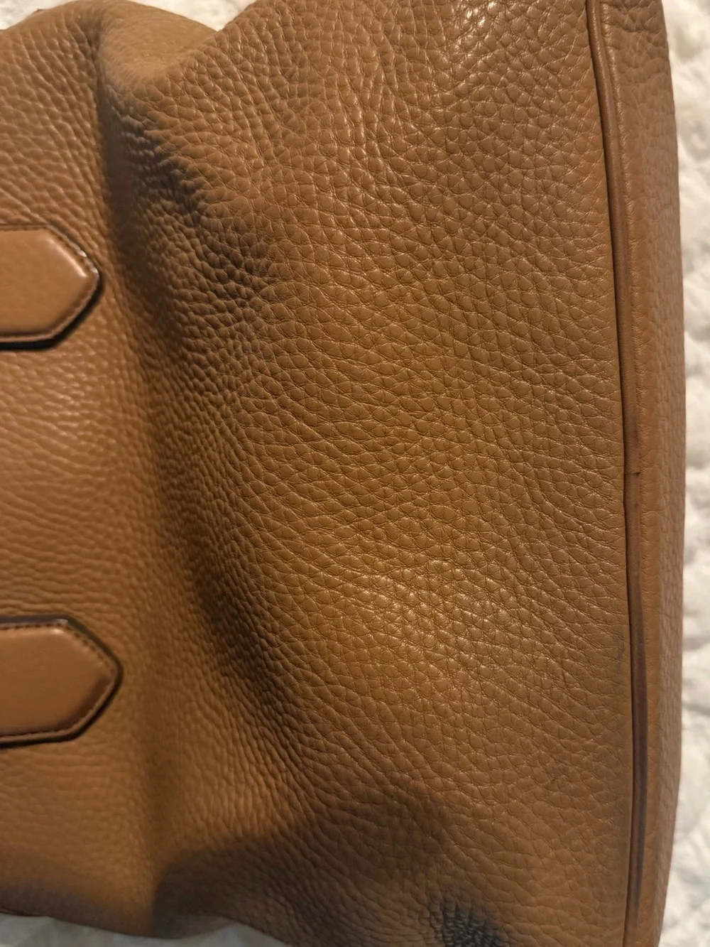 Tory Burch Tan Pebbled Leather Satchel with Gold Hardware